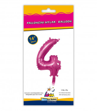 Palloncino Mylar numero 4 Fucsia 14 inch 35 cm