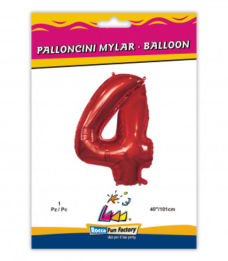 Palloncino Mylar numero 4 rosso da 40″ 101cm in offerta - PapoLab