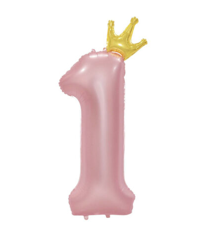 Mylar Numero 1 Rosa Baby con Corona Mega 45" - 114cm 1pz