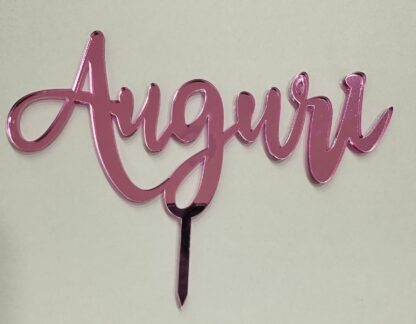 Cake Topper in plexiglass rosa-Auguri