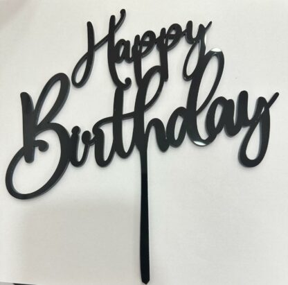 Cake Topper in plexiglass nero-Happy Birthday