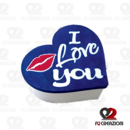 SCATOLA A CUORE BLU I LOVE YOU CON BACIO 35x32X13